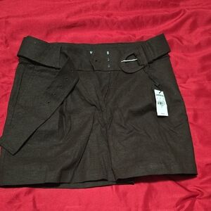Express Linen Dark Brown Belted Shorts